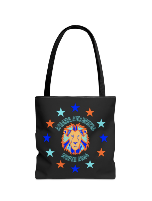 Tote bag with lion design representing Apraxia Awareness Month