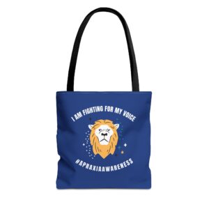 Apraxia Awareness Tote Bag — "I Am Fighting For My Voice" Lion Design